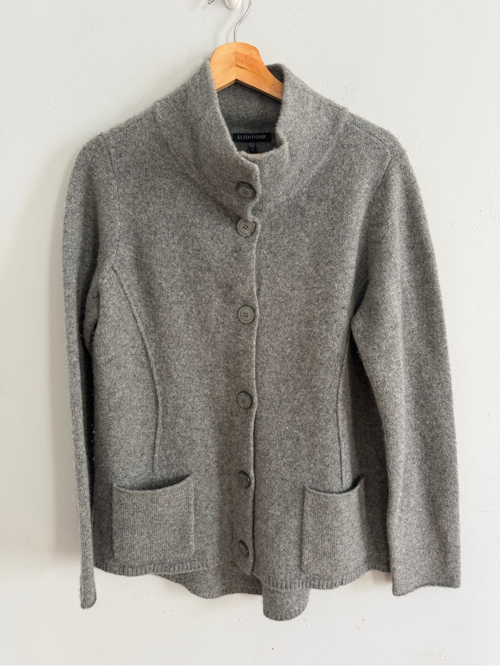 Eileen Fisher Women’s Wool Cashmere Mock Neck Button Front Cardigan Size S